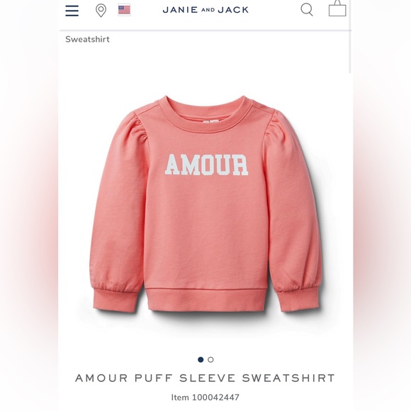 Janie and Jack Amour Puff Sleeve Sweatshirt 6-12 mos - Picture 2 of 2